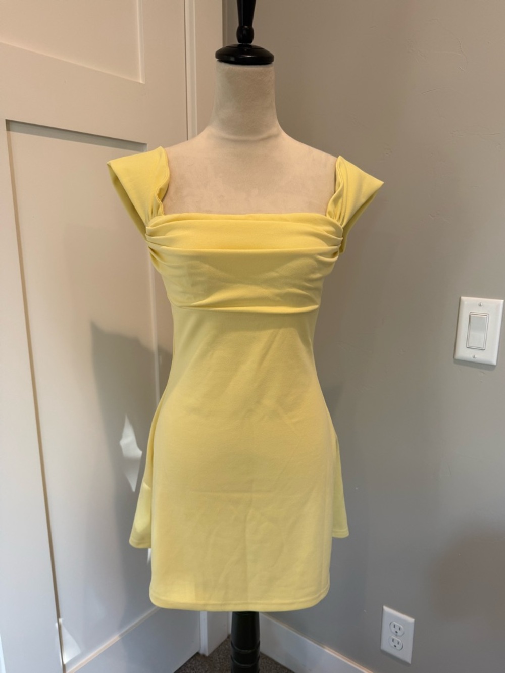 Spells Yellow off the shoulder Crepe Mini Dress